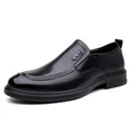 Premium black men's business formal leather slip-on shoes with elegant textured finish - 38 / Slip-on / Black