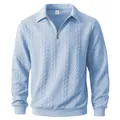 Lichtblauwe herensweatshirt met kwart rits en een gestructureerd kabelgebreid patroon - S / Tops / Lichtblauw