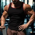 Muskel-Fit-Fitness-Tanktop in Schwarz mit rotem Rand und Rippstruktur für Herren - S / Oberteile / Schwarz
