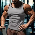 Débardeur de fitness côtelé gris pour hommes avec passepoil noir et coupe slim - Gris clair