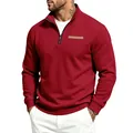 Detailweergave van de rode fleece sweater voor heren met opstaande kraag en rits - S / Tops / Rood