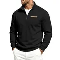 Gedetailleerd overzicht van zwart heren sweatshirt met fleece en opstaande kraag. - S / Tops / Zwart