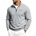 Vue détaillée d'un sweat-shirt gris pour homme en molleton lourd avec col montant zippé - Gris clair
