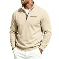 Sweat-shirt épais pour homme à quart de zip beige avec col montant doublé de polaire - Abricot