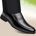 Classic black men's business leather shoes for formal occasions, slip-on style. - 35 / Black Four Seasons Style