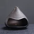 Mount Fuji shaped ceramic incense burner with ribbed texture in dark metallic finish - Metallic Gray (JCSMJ52-02)