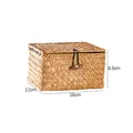 Hand-woven seagrass storage box with lid and toggle closure, size 16x12x8.5cm. - Orange Small (K002501)
