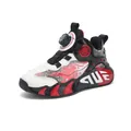 Kids athletic sneakers with rotary buckle and red flame design in white gradient - 31 / Black Red