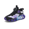 Waterproof kids' autumn sports shoes with purple flame pattern and knob buckle closure - 31 / Black Purple