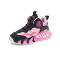 Vibrant pink and black kids' rotary buckle sports shoes featuring thick non-slip soles - 31 / Black Rose Red
