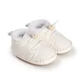 White warm fleece-lined newborn walking shoes with soft soles and toggle for winter - 11cm / White