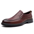 Elegant brown leather slip-on formal shoes for men's business and wedding attire - 38 / Slip-on / Brown