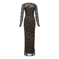 Elegant black lace two-piece maxi dress set with matching long sleeve bolero shrug - L / Top And Bottom / Black