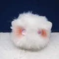 Cute white plush cat head keychain accessory with pink eyes and soft fluffy texture - White Cat (Purple and White Eyes)