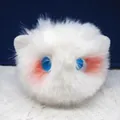 Cute fluffy white cat head plush keychain pendant with blue eyes and pink blush detail - White Cat (Blue and White Eyes)