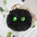 Adorable black furry cat head plush keychain charm with vivid green eyes for bags - Black Cat (Amber and Black Eyes)