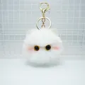 Fluffy white plush cat head keychain with orange eyes and gold ring for bag charms - White Cat (Amber and Black Eyes)