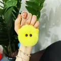 Bright yellow fluffy plush cat head keychain cute cartoon pom-pom bag charm for girls - Yellow