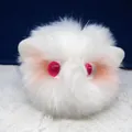 Adorable white fluffy plush cat head keychain charm with large vibrant pink eyes - White Cat (Rose Pink and White Eyes)