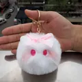 Adorable white fluffy plush cat head keychain with pink bow decoration for bag charm - White Cat with Bowknot [Rose Pink and White Eyes]