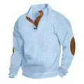 Maglione vintage da uomo azzurro a trecce con colletto alla coreana e toppe - Azzurro
