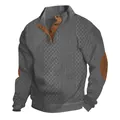 Herren Vintage Zopfstrickpullover mit Kontrast-Ellbogen-Patches und schickem Stehkragen - Dunkelgrau