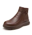 Brown plush lined winter ankle boots for elderly women with anti-slip thick soles - 35 / Brown
