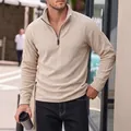Men's beige half-zip polar fleece sweatshirt with stand collar for outdoor casual wear - S / Tops / Off White