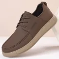 Men's brown business casual leather shoes with thick sole and British style design - 38 / Lace-up / Brown