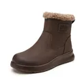 Brown women's winter snow boots with warm faux fur collar and durable rubber sole - 35 / Brown