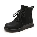 Comfortable black leather winter ankle boots with warm lining and soft non-slip sole - 35 / Black