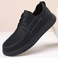 Elegant black men's business casual leather shoes with thick sole and British style - 38 / Lace-up / Black