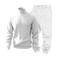 Detail view of heavy white cable knit turtleneck sweater and matching joggers - S / Top And Bottom / White