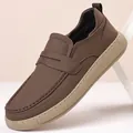 Classic dark brown business casual leather men's loafers with thick soft sole and textured finish - 38 / Slip-on / Brown