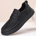 Men's premium black leather business casual slip-on loafers with thick soft rubber sole - 38 / Slip-on / Black