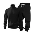 Detailed texture of men's black cable knit turtleneck sweater and matching jogger set - S / Top And Bottom / Black