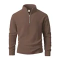 Brown men's half-zip polar fleece sweatshirt with stand collar and long sleeves. - S / Tops / Coffee