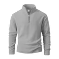 Mens grey polar fleece sweatshirt with half-zip stand collar and long sleeves - S / Tops / Gray