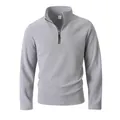 Detail showing the half-zip stand collar and texture of the grey polar fleece sweatshirt. - S / Tops / Gray
