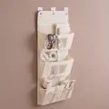 Cream beige wall hanging storage bag with three large pockets for home organization. - 40x90cm / Triple Layer / Apricot