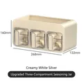 Boîte à épices murale blanc crème à 3 compartiments, dimensions 268x160x132mm - 3 Grilles Améliorée (Blanc Crème Argent) / 3 Grilles / Blanc Crème Argent