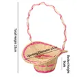 Handmade woven rattan flower basket with pink accents and handle - M