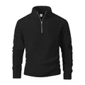 Men's black quarter-zip polar fleece sweatshirt with stand collar and long sleeves - S / Tops / Black