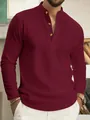 Detail shot of men's burgundy long-sleeve waffle knit Henley shirt with pocket - Burgundy