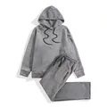 Premium grey fleece men's hoodie and joggers tracksuit set for autumn and winter comfort - S / Top And Bottom / Gray