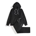 Two-piece black men's thick fleece hooded sweatshirt and long pants tracksuit set - S / Top And Bottom / Black
