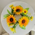 Vibrant artificial sunflower candle ring wreath for home table centerpiece decor - L