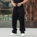 Men's loose straight black jeans with sparkling rhinestone stud embellishments. - 28 / Bottoms / Black