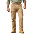 Vista frontal detallada de los pantalones cargo caqui para hombre con cintura elástica. - XS / Bottoms / Caqui