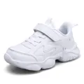 Breathable children's white sneakers with velcro strap and durable chunky anti-slip sole - 27 / White Leather Style
